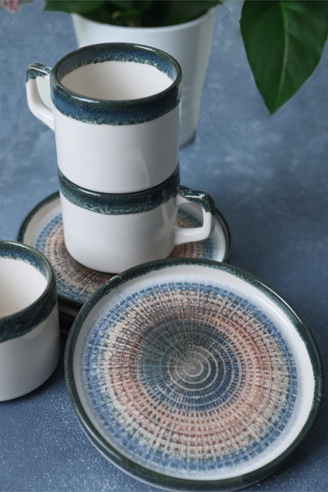 Hermia Juego de tazas de té Blanco y azul oscuro (12 piezas)